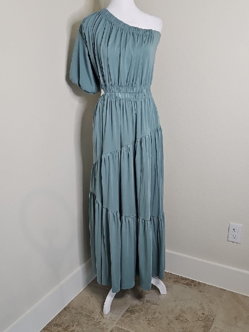 Cuyana One-Shoulder Organic Pima Cotton Tiered Skirt Maxi Dress Sz M